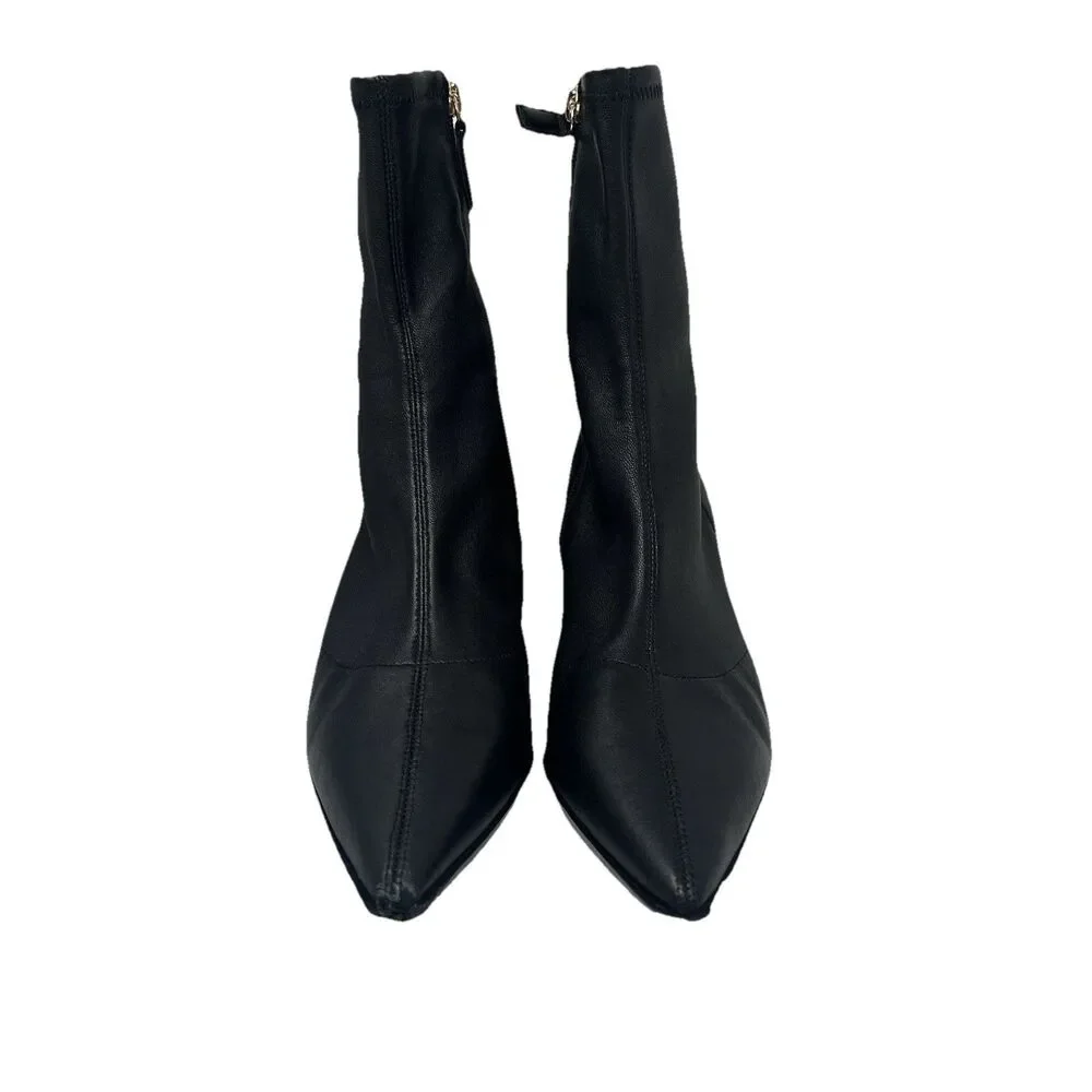 J‎ Crew Black Leather Stevie Kitten Heel Pointed Toe Ankle Boots Luxury 7.5